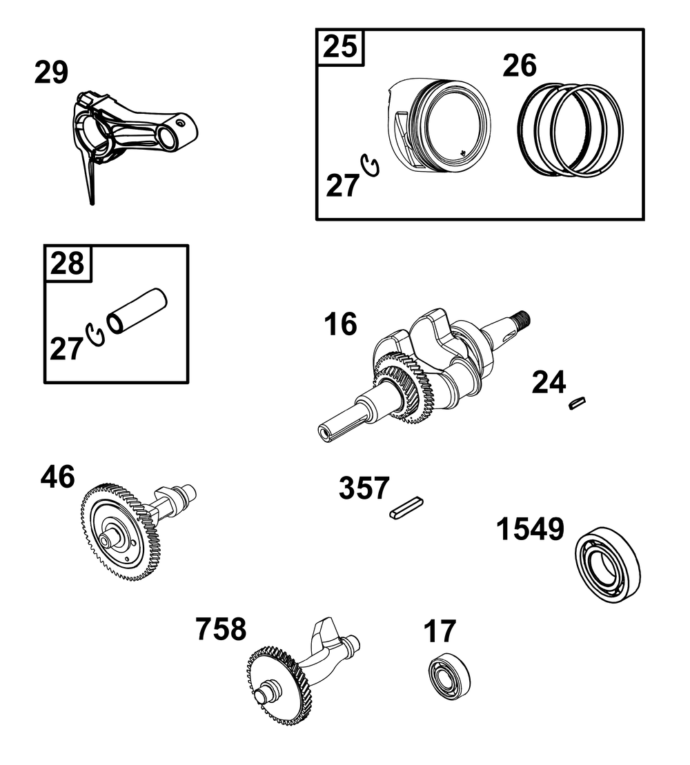 Crankshaft Group Diagram and Parts List for 19N132-0237-H1 100000 - 19Z999 Briggs and Stratton Engine